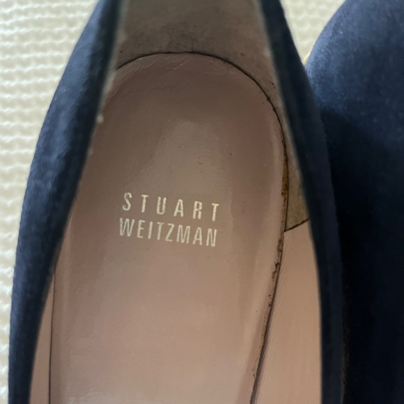 Stuart Weitzman Corkswoon Wedges Navy Suede Like New 9.5 - Picture 9 of 16